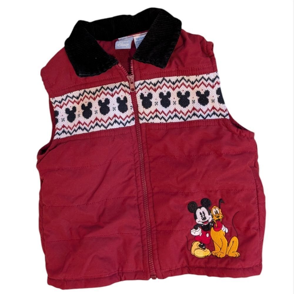 Disney Mickey mouse vintage embroidered red puffer vest‎ jacket size 18 months